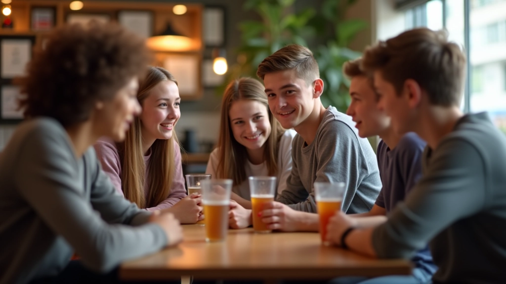 Skupina teenagerů v kavárně, která diskutuje o penězích a financích, přirozená atmosféra sociálního setkání