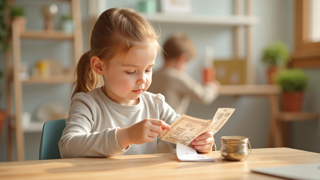 Malé dítě s pokladničkou a mincemi, učení se spořit, jasné a jednoduché prostředí