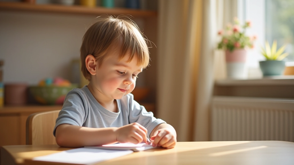Starší základní školák sedí u stolu s mincemi a papírem s plány