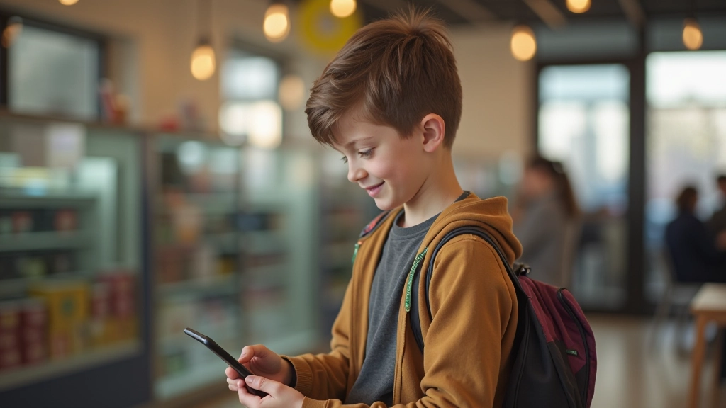 Teenager s bankovní kartou a chytrým telefonem, v moderní bance